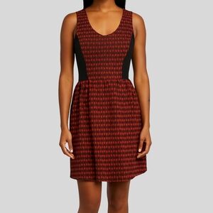 Kensie Dress Fit & Flare Women's Size Medium Black Red Geometric Scoop Neck